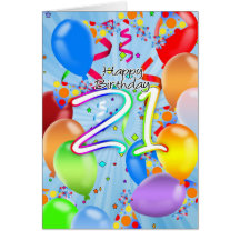 21st Birthday - Balloon Birthday Card - Happy Birt