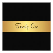 21st Birthday Black and Yellow Gold Personalized Invitation