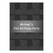21st Birthday Charcoal Black Puzzle Pattern Custom Invitation