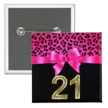 21st Birthday Cheetah Pink Bow Pin