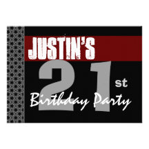 21st Birthday Modern Red Black Silver W1703 Announcements