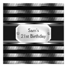 21st Birthday Party Black Metal Silver Mans Mens Custom Invite