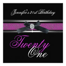 21st Birthday Party Black Purple Pink Silver Announcements