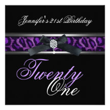 21st Birthday Party Black Purple Silver Custom Invitations