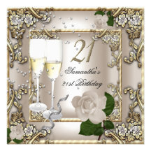 21st Birthday Party Cream Gold Rose Silver Personalized Invites