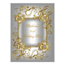 21st Birthday Party Grey Silver Gold Diamond 3 Announcements