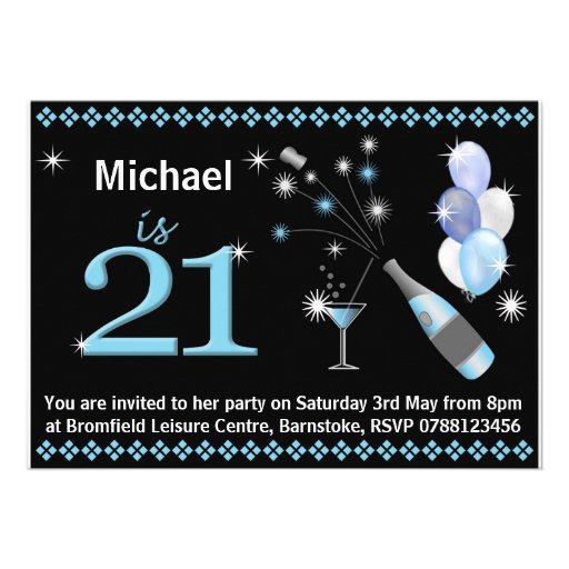 21st Birthday Party Invitations - Black & Blue