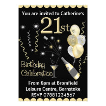 21st Birthday Party Invitations - Black & Gold