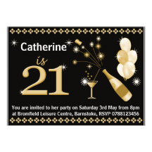 21st Birthday Party Invitations - Black & Gold