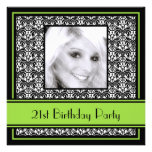 21st Birthday Party Invitations Damask Lime