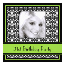 21st Birthday Party Invitations Damask Lime