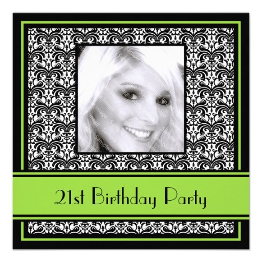 21st Birthday Party Invitations Damask Lime