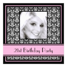 21st Birthday Party Invitations Damask Pink