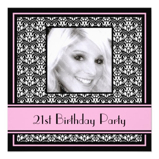 21st Birthday Party Invitations Damask Pink