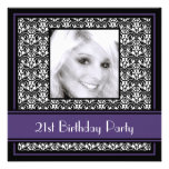 21st Birthday Party Invitations Damask Purple