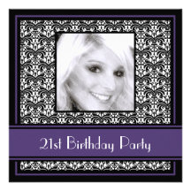 21st Birthday Party Invitations Damask Purple