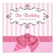 21st Birthday Party Invitations - Pink & White