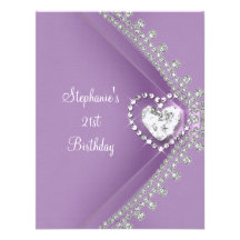 21st Birthday Party Lilac Heart Diamond Jewel Custom Announcements