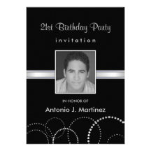 21st Birthday Party Photo Invitations - Silver