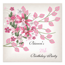 21st Birthday Party Pretty Pink Floral Personalized Announcement