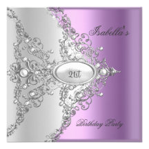21st Birthday Party Purple Lilac Silver White Custom Announcement