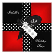 21st Birthday Party Red Polka Dot Black White Personalized Invite