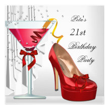 21st Birthday Party Red White Cocktail Shoe Custom Announcements