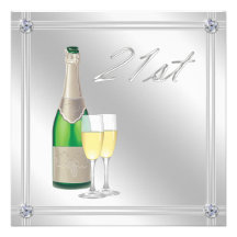 21st Birthday Party - Silver, Diamonds & Champagne Personalised Announcement