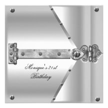 21st Birthday Party Silver Metal Locks Hinges Custom Announcement