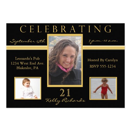 21st Birthday Party Tri Photo Invitations