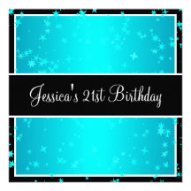 21st Birthday Party Turquoise Stars Black & White Custom Announcement