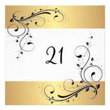 21st Birthday Party White Gold Black Floral Personalized Invites