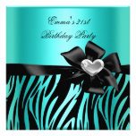 21st Birthday Party Zebra Silver Teal Blue Black Invitation