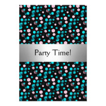 21st Birthday Pink Teal Sequins Silver Custom Invitations