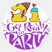 21st Birthday Round Sticker