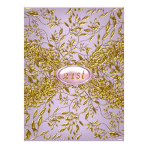 21st Gold purple Hot Glamour Birthday Party Personalised Announcements