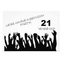 21st party invitation with cheering crowds