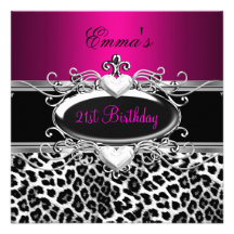 21st Party Silver Pink Black White Leopard Personalised Announcement