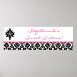 22.5"x7.5" Personalised Banner Hot Pink Damask posters