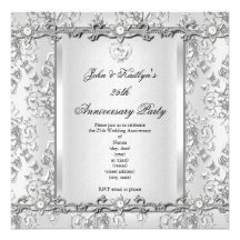25th Anniversary Party Damask Diamond White Custom Invite