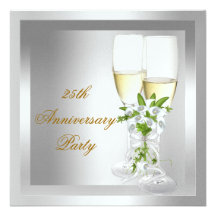 25th Anniversary Party Gold Silver Floral Custom Invitation