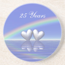 25th Anniversary Silver Hearts Drink Coasters