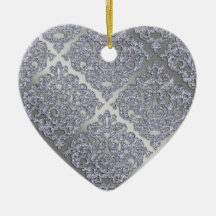 25th Anniversary Xmas Sparkle Silver Damask Christmas Ornament