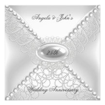 25th Wedding Anniversary Elegant Pearl White Personalized Announcements