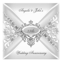 25th Wedding Anniversary Elegant Silver White Custom Invitation