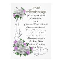 25th Wedding anniversary vow renewal White roses Personalized Announcement