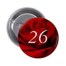 26th Birthday Red Rose Party Favour Pin Button