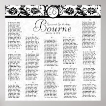 #2 of 2 Black White Damask Reception Seating Chart Print