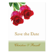 2 red roses Save the Date Post Cards