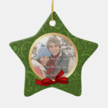 2 Sided - Green Swirl Holiday Photo Ornament